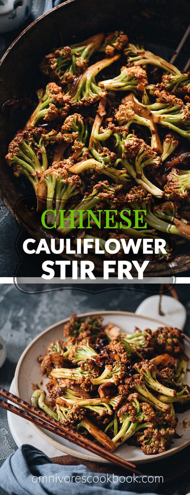 Chinese Cauliflower Stir Fry (干锅菜花) - These crunchy cauliflower bites are cooked in a numbing spicy sauce that is so rich. Even though this recipe is vegan, I’ve included notes on how to add different types of protein, to make a more substantial dish for your dinner. {Vegan, Gluten-Free Adaptable}