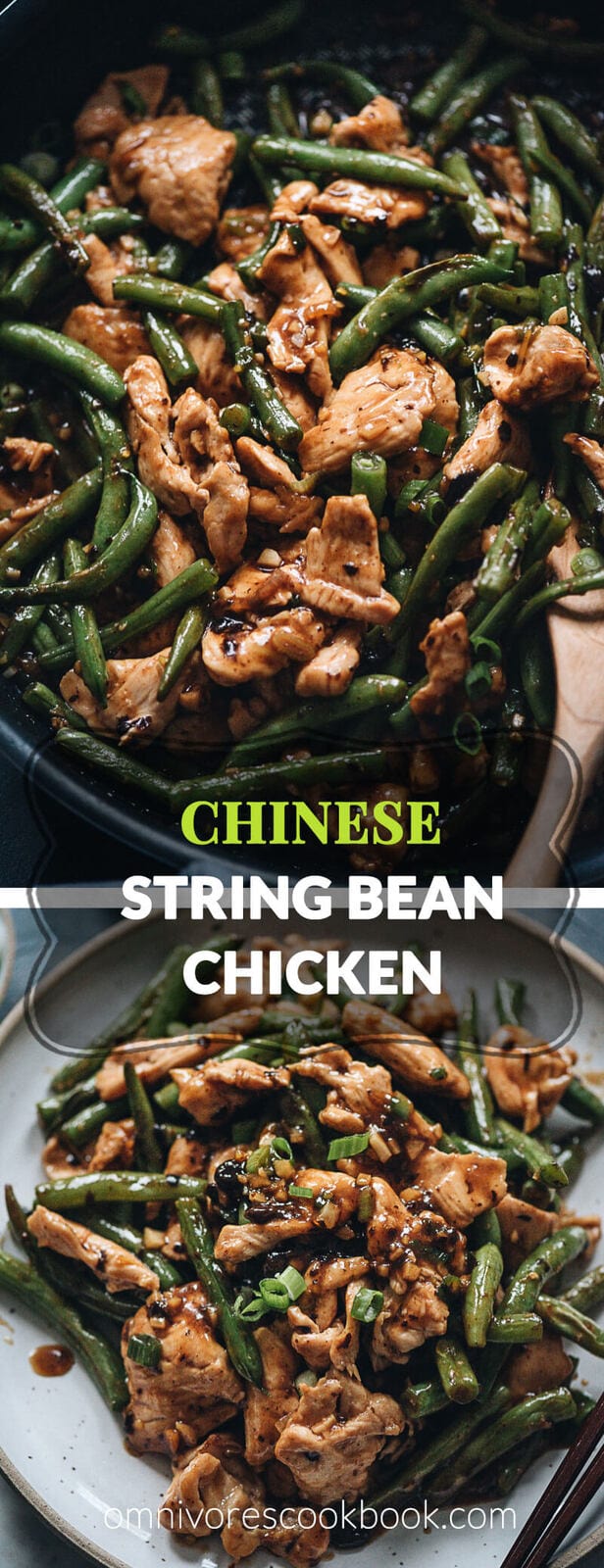 String bean chicken - This takeout string bean chicken is so easy to make and perfect for a weekday dinner. The juicy chicken is seared in a fragrant black bean sauce with tender green beans. The recipe yields extra sauce so you can serve it on rice to make a delicious one-bowl meal. {Gluten-Free adaptable}
