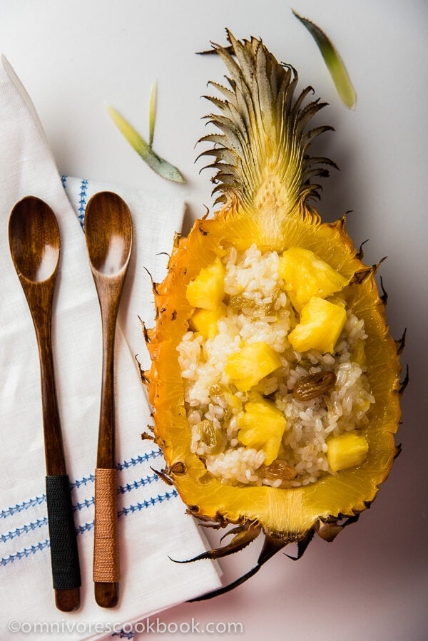 Yunnan Style Pineapple Rice - Gooey and sweet with a nice fruity aroma. It’s a creative side dish that tastes as good as a dessert | omnivorescookbook.com