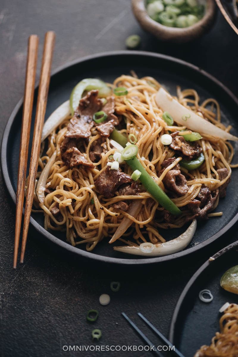 Authentic beef chow mein served in a plate