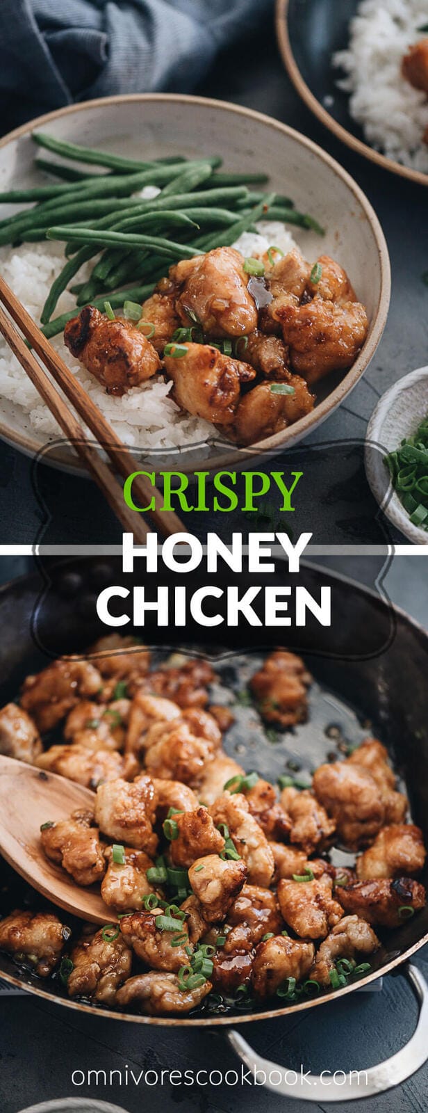 Crispy Chinese Honey Chicken (without Deep Frying) - This easier, healthier version guarantees crispy juicy chicken and a rich sauce that is bursting with flavor. Now you can make your favorite takeout dish at home and it’ll taste just as great as the restaurant version! {Gluten Free Adaptable}
