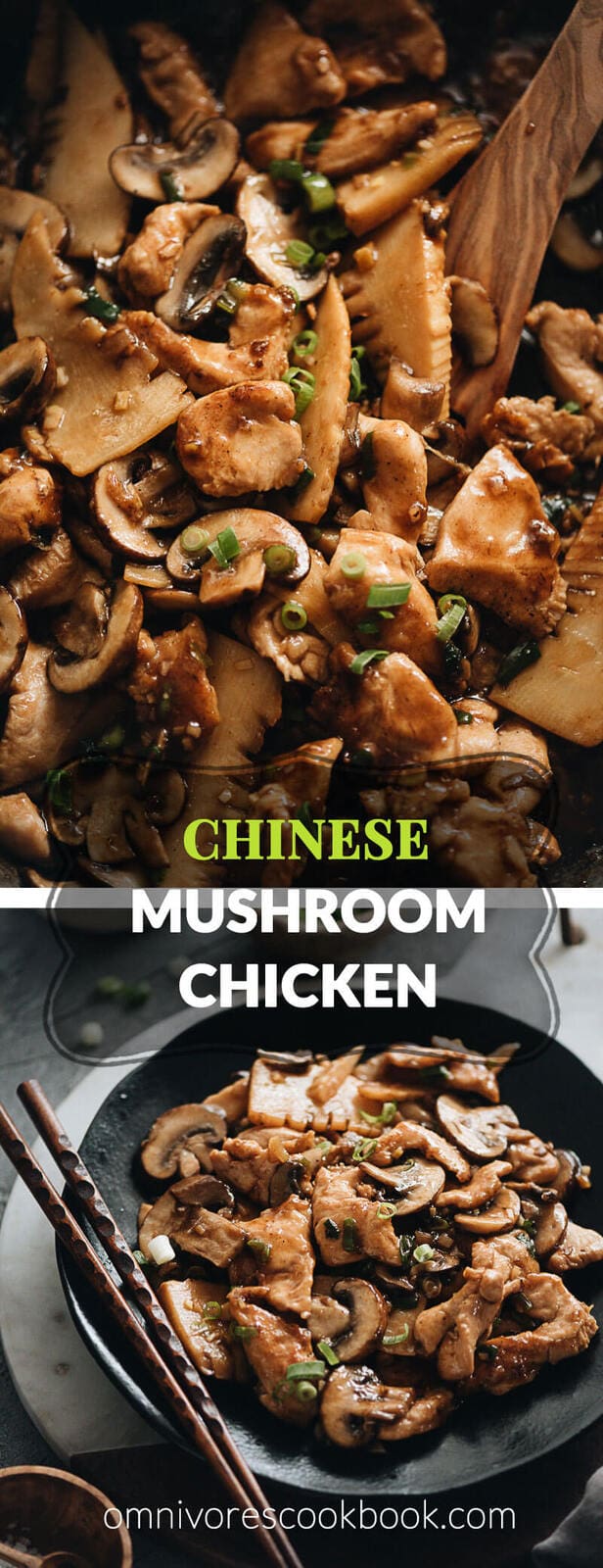 Mushroom chicken (Panda Express style) - The dish is very easy to make and perfect for a weekday dinner. The tender chicken bites are cooked in an aromatic savory sweet sauce with juicy mushrooms and crispy bamboo shoots. {Gluten-Free adaptable}