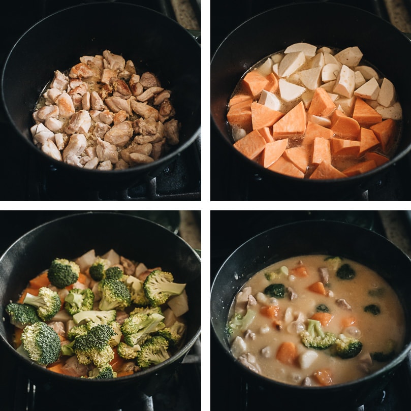 Chicken sweet potato stew cooking step-by-step