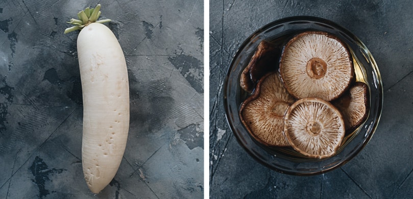 Daikon radish and shiitake mushrooms