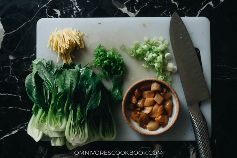 Ingredients for making bok choy soup