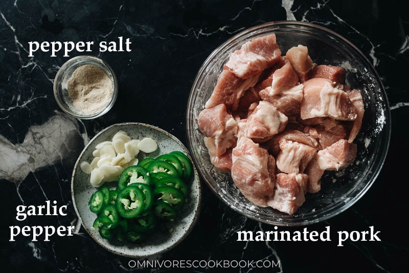 Ingredients for making salt and pepper pork chop