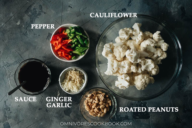 Ingredients for making kung pao cauliflower