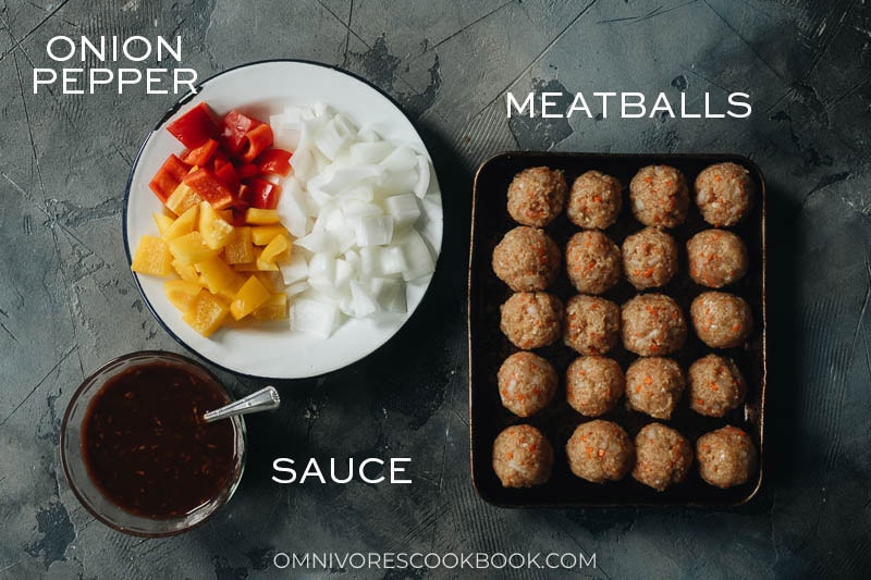Ingredients for making sweet and sour sauce meatballs