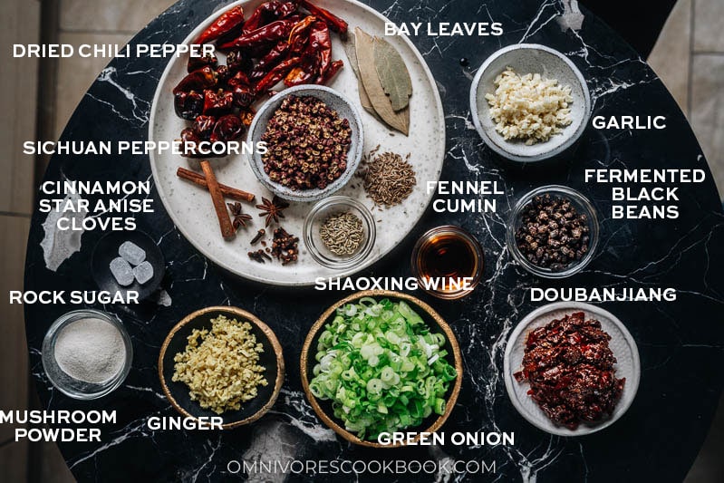 Ingredients for making Sichuan hot pot soup base