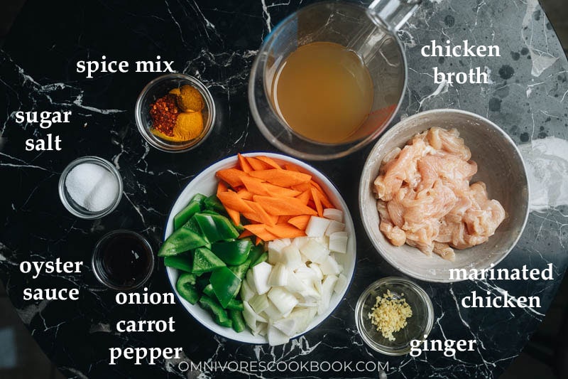 Ingredients for making curry chicken