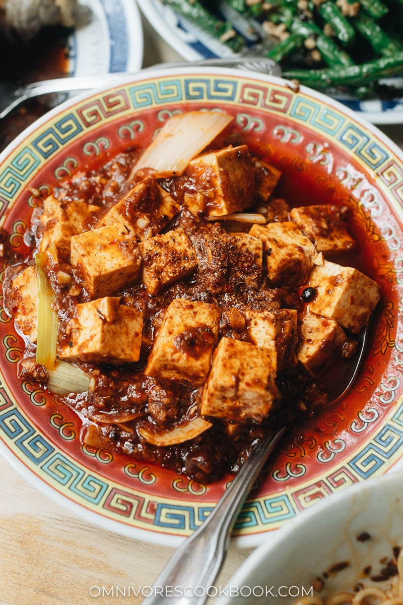 Traditional Sichuan mapo tofu in a bowl at Birds of a Feather