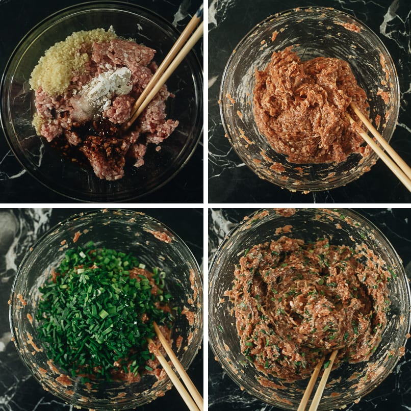 How to mix pork and chive filling for steamed buns