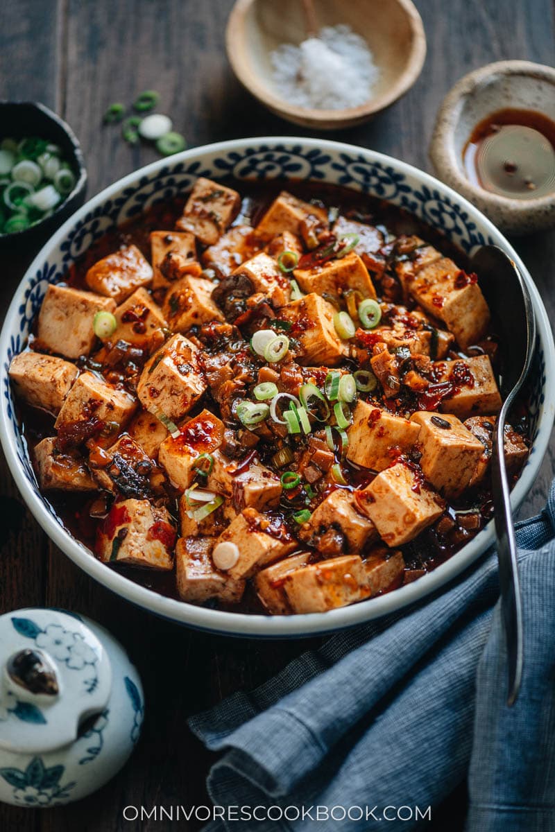 Vegetarian mapo tofu in a bowl
