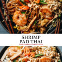 Make this fresh and rich shrimp pad thai in your own kitchen using this super fast and easy recipe that highlights the vibrant flavor of the ingredients. These chewy rice noodles are cooked in a tangy sauce that’s slightly sweet, and loaded with goodies that add fun texture. {Gluten-Free}