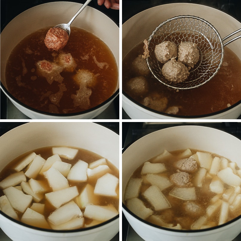 Making winter melon soup with meatballs step-by-step
