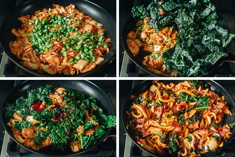 How to make bacon kimchi fried udon step-by-step