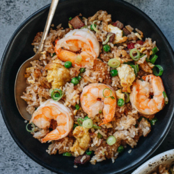 Make authentic Yangzhou fried rice in 30 minutes for crispy rice with bits of shrimp and Chinese BBQ pork that are rich and aromatic. This one is so easy to put together and tastes so much better than your usual Chinese takeout! {Gluten-Free Adaptable}
