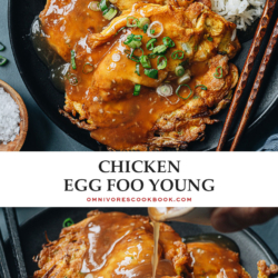 Chicken egg foo young features bean sprouts and bites of chicken crafted into a Chinese-style omelet topped with a rich and savory brown sauce you simply can’t resist! This Chinese takeout favorite is easy to make at home and tastes so satisfying. {Gluten-Free Adaptable}
