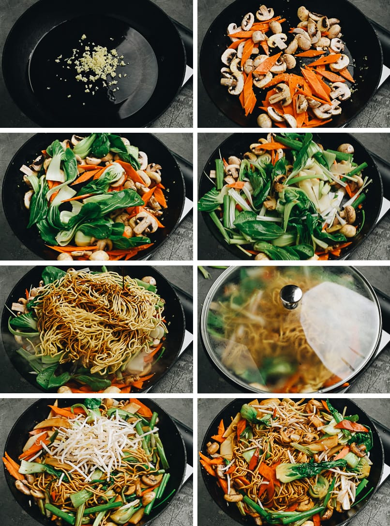 Cooking vegetarian chow mein step-by-step