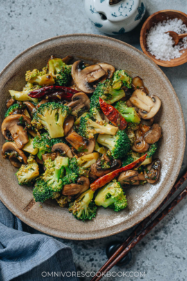 Stir fried broccoli with mushrooms