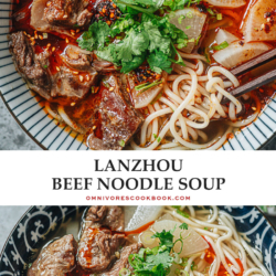 Lanzhou beef noodle soup features springy noodles, melt-in-your-mouth beef, a bit of homemade fresh chili oil, and a rich broth. It’s a simple dish but you can’t help but wonder about the magical power of a plain bowl of beef noodles.