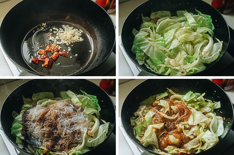 Cooking cabbage glass noodle stir fry step-by-step