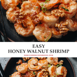 This walnut shrimp recipe features crispy shrimp and candied walnuts tossed in a sweet, creamy sauce. Recreate this iconic Chinese takeout dish at home, any night of the week, for a healthier twist that still gives you deliciously crispy and flavorful results without deep-frying! {Gluten-Free Adaptable}